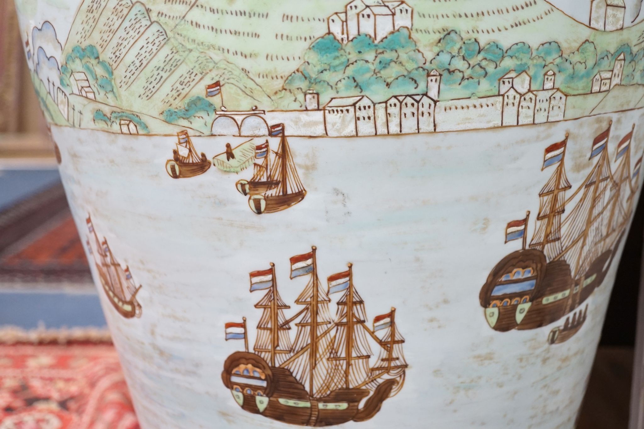 A large Chinese enamelled porcelain vase and cover on stand 100cm